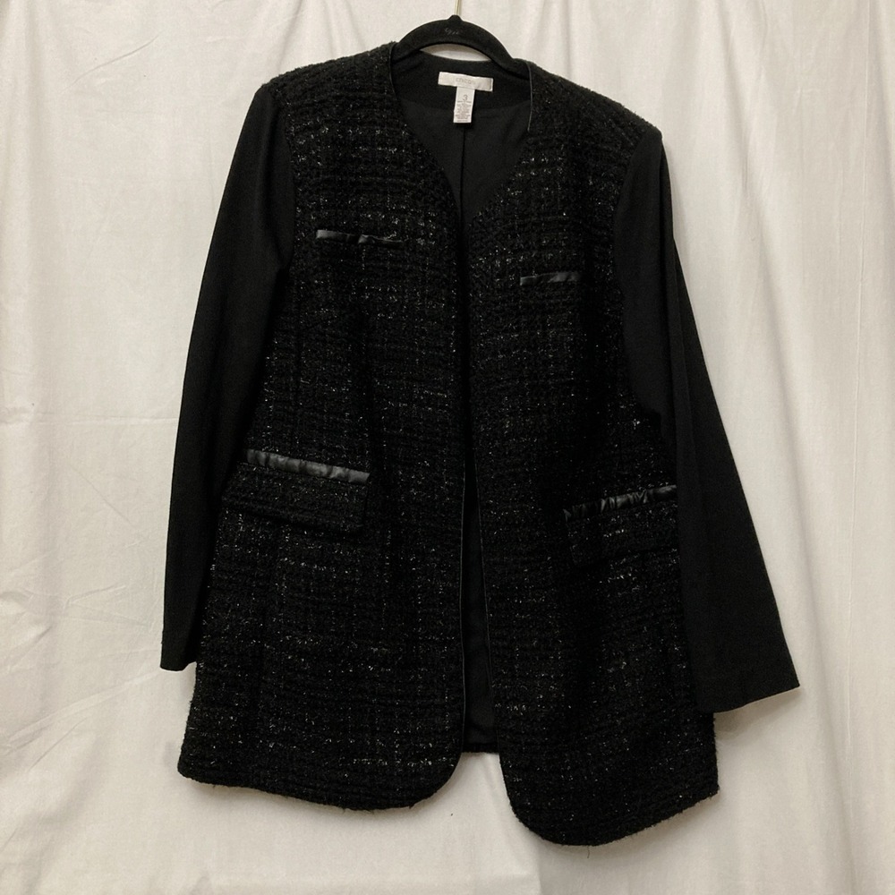 Chico's Black w/Sparkle Open Front Boucle Jacket w/Faux Pockets - SZ 3 (XL)